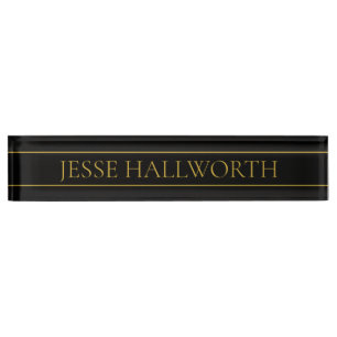 Placa De Nombre Classy Personalizable Gold Text & Lines
