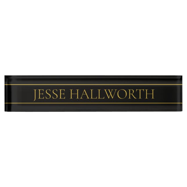 Placa De Nombre Classy Personalizable Gold Text & Lines (Anverso)