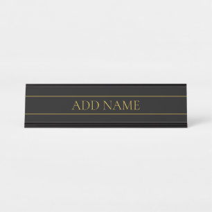 Placa De Nombre Classy Personalizable Gold Text & Lines