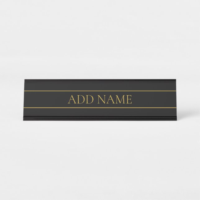 Placa De Nombre Classy Personalizable Gold Text & Lines (Anverso)