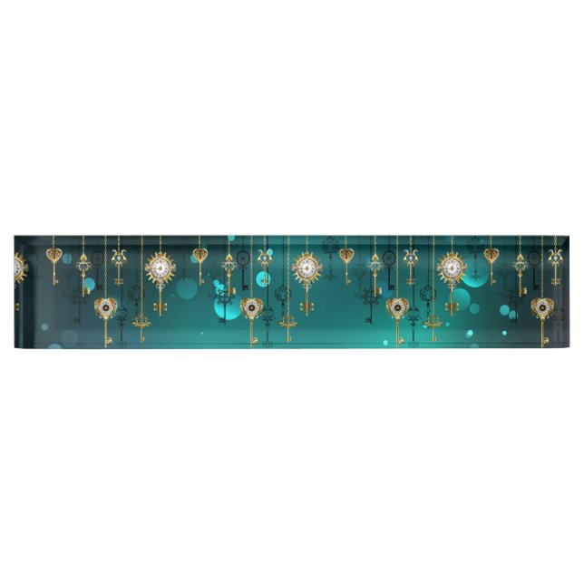 Placa De Nombre Claves de esqueleto antiguas sobre fondo verde (Anverso)