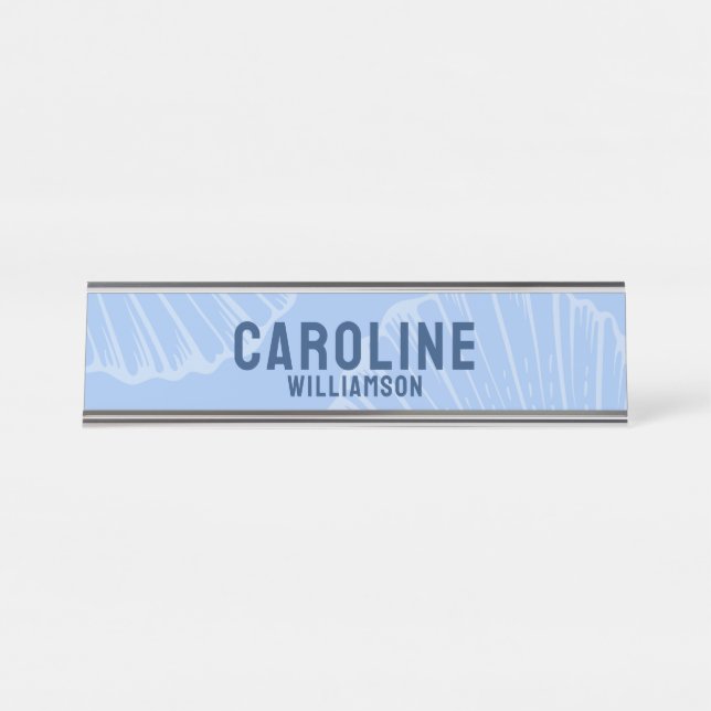 Placa De Nombre Coastal Sencilla y Moderna concha marina azul mari (Anverso)