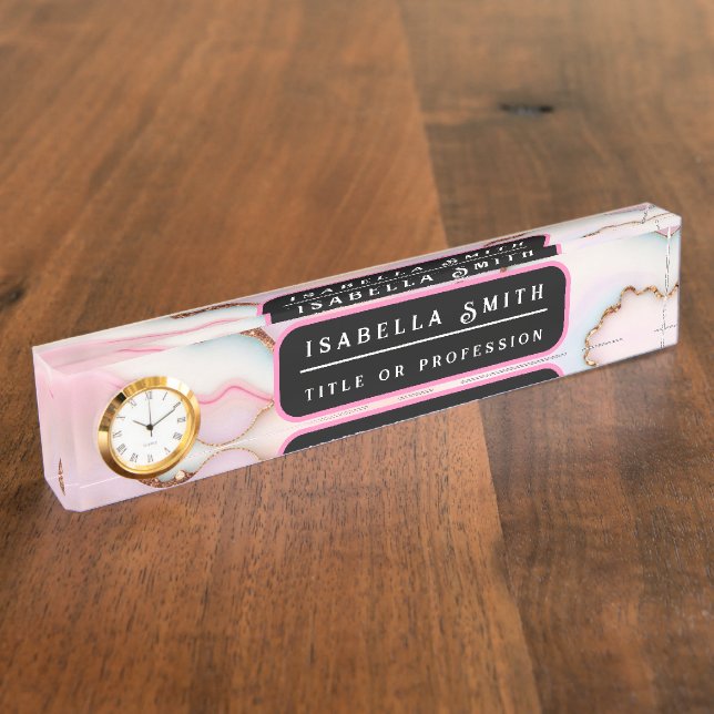 Placa De Nombre Colección moderna de ácaros de mármol rosa claro a (Lateral)