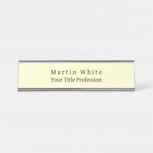 Placa De Nombre Color crema Plata Elegante Profesional Moderno