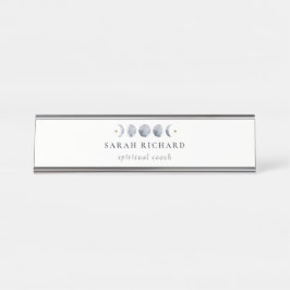 Placa De Nombre Color de agua de la fase celestial de la luna gris