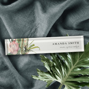 PLACA DE NOMBRE COLOR DE AGUA FOLIAGE BOHO PINK FLORAL DESERT CACT