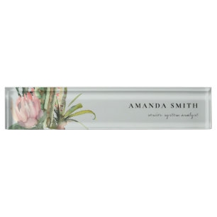 PLACA DE NOMBRE COLOR DE AGUA FOLIAGE GRIS DE PINK FLORAL DESERT C