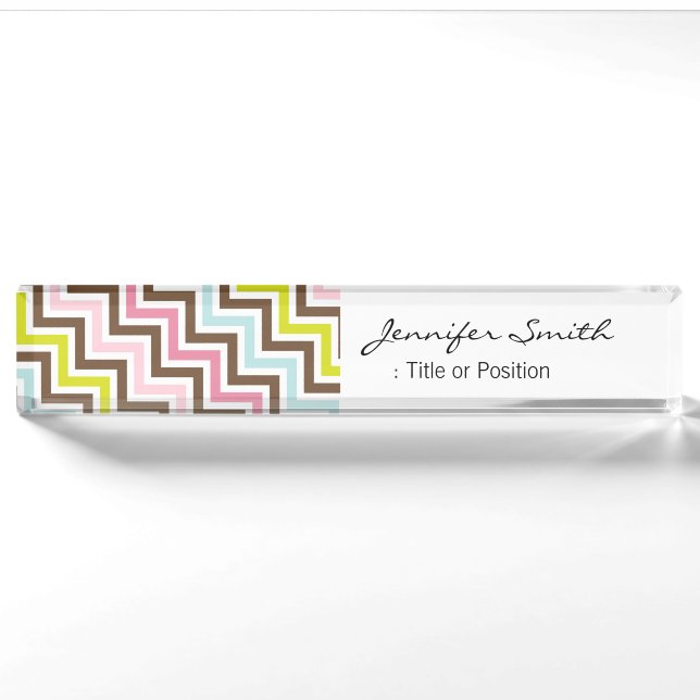 Placa De Nombre Color Diagonal Zigzag Chevron Patrón (Anverso)