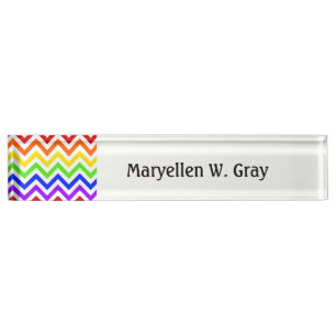 Placa De Nombre Colores arcoiris, patrón ZigZag de Chevron grande