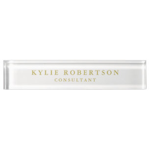 Placa De Nombre Colores Blanco y Dorado Profesional Moderno Plano