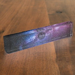 Placa De Nombre Colores brillantes de la vía láctea monograma pers