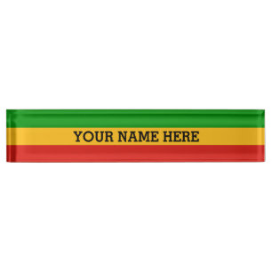 Placa De Nombre COLORES DE LA BANDERA DE RASTAFARI + su texto