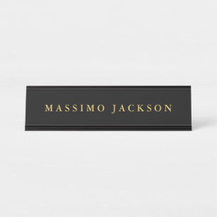 Placa De Nombre Colores de oro negro Profesional Moderno Minimalis