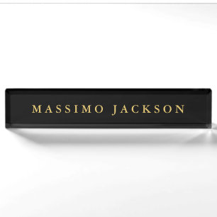 Placa De Nombre Colores de oro negro Profesional Moderno Minimalis