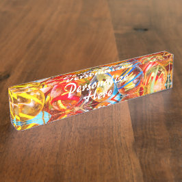 Placa De Nombre Colorido en la vieja escuela de mármoles de vidrio