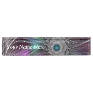 Placa De Nombre Colorido Gran Flor Resumen Título Fractal Trippy