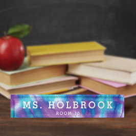 Placa De Nombre Colorido profesor de tinte azul morado