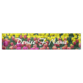 Placa De Nombre Colorido Tulip Garden Floral personalizada