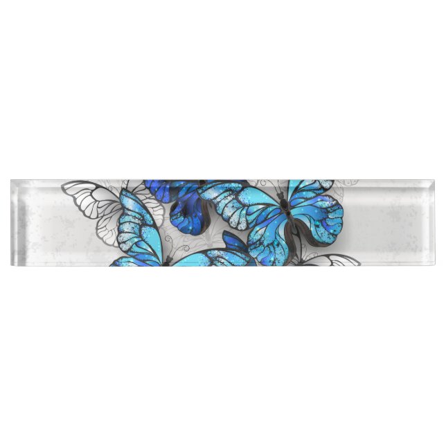 Placa De Nombre Composición de mariposas blancas y azules (Anverso)