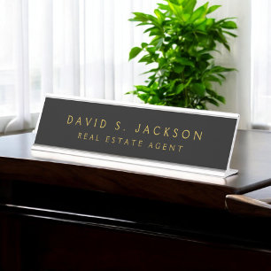 Placa De Nombre Con clase profesional elegante moderno blanco