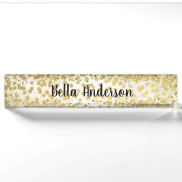 Placa De Nombre Confeti de papel de oro moderno chic brillo glamou