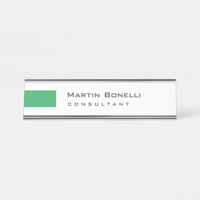 Placa De Nombre Consultor simple verde blanco moderno (Anverso)