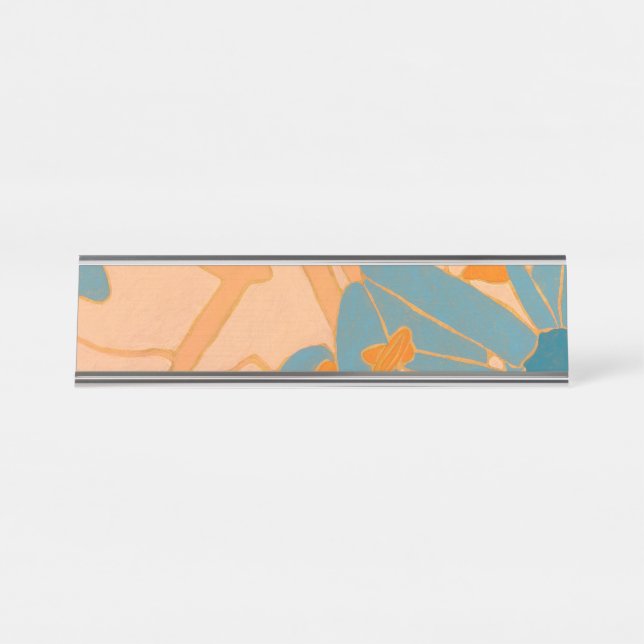 Placa De Nombre Contemporary Leaf Design in Peach (Anverso)