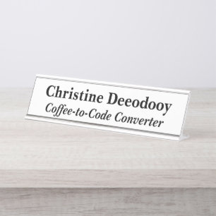 Placa De Nombre Convertidor de Café a Código Divertido Blanco para