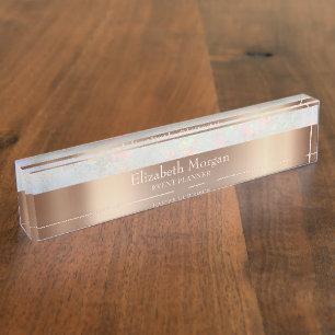 Placa De Nombre Cool Rosa Dorado Holográfica de Moda
