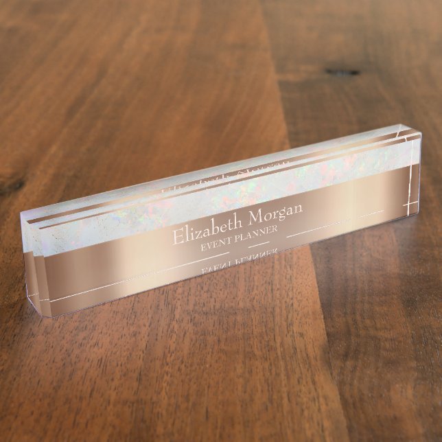 Placa De Nombre Cool Rosa Dorado Holográfica de Moda (Lateral)