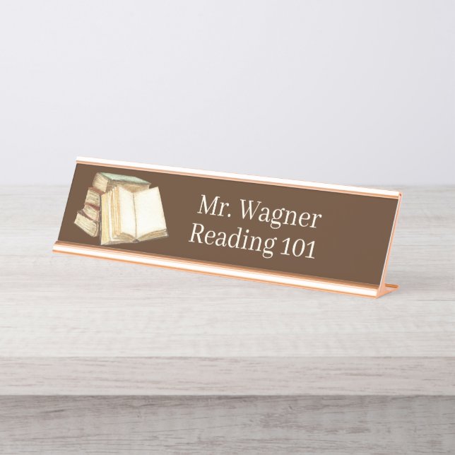 Placa De Nombre cool Teacher agrega libros de nombres (Anverso)