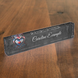 Placa De Nombre Corazón en los colores de la bandera estadounidens