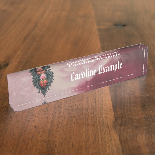 Placa De Nombre Corazón gótico con sangre y alas. (Lateral)