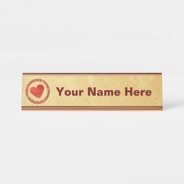 Placa De Nombre Corazones De Hojas De Otoño En Papel Antiguo (Anverso)