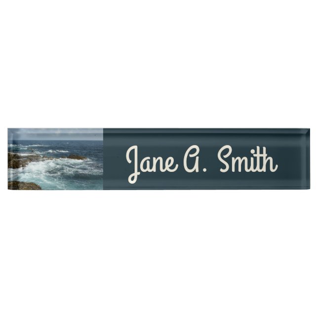 Placa De Nombre Costa Rocosa y Océano Azul de Aruba (Anverso)