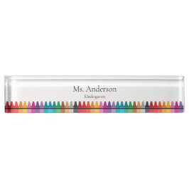 Placa De Nombre Crayones de Arcoíris Nombre del Profesor Grado
