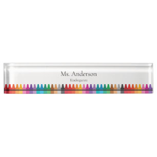Placa De Nombre Crayones de Arcoíris Nombre del Profesor Grado
