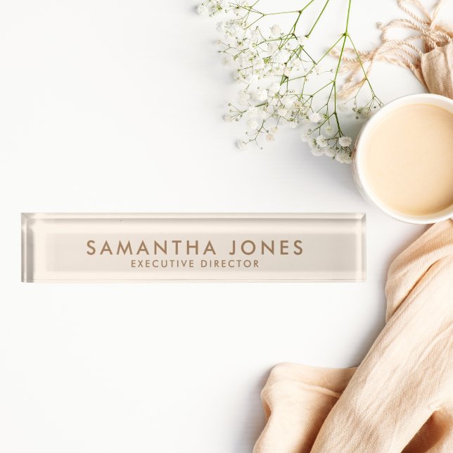 Placa De Nombre Crema minimalista moderna elegante (simpl desk name plate professional modern, minimalist and elegant desk accessory)