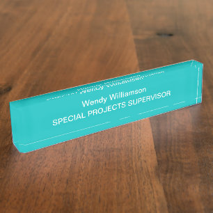 Placa De Nombre Cuaderno de oficina de Aqua Turquoise