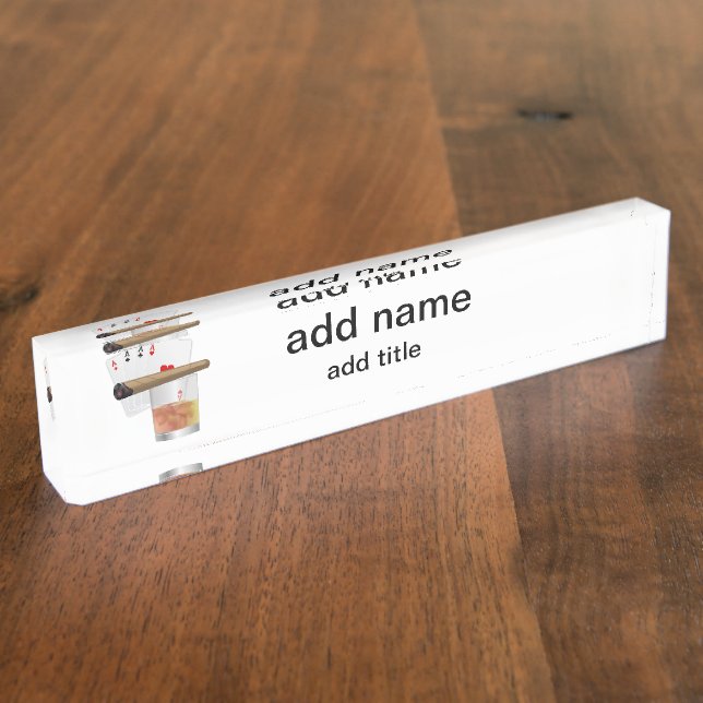 Placa De Nombre Cuatro Ases, Una Bebida Y Un Cigar (Lateral)