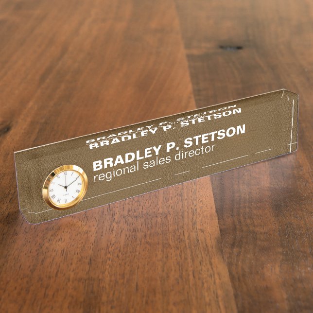 Placa De Nombre Cuero marrón (Lateral)