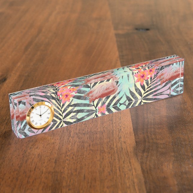 Placa De Nombre Cuidada pintura tropical flamenca de moda (Lateral)