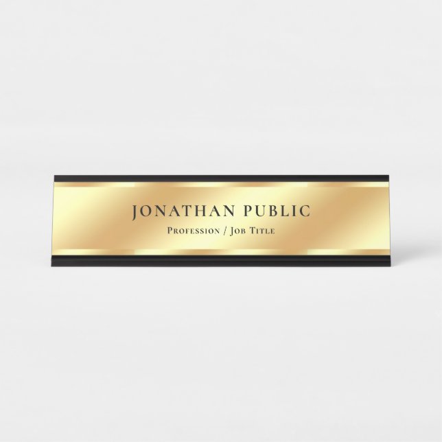 Placa De Nombre Custom Black & Gold Elegant Glamour Template Luxe (Anverso)