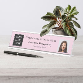 Placa De Nombre Custom Business Logo Company Title Photo Pink