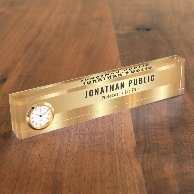 Placa De Nombre Custom Glamorous Stylish Template Luxe Gold Clock (Lateral)