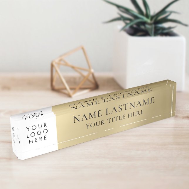 Placa De Nombre Custom Logo Elegant Classy Business Faux Gold (Subido por el creador)
