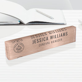 Placa De Nombre Custom Logo Employee Luxury Faux Brushed Rose Gold