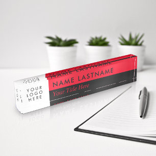Placa De Nombre Custom Logo Modern Duo Color Half Red Black