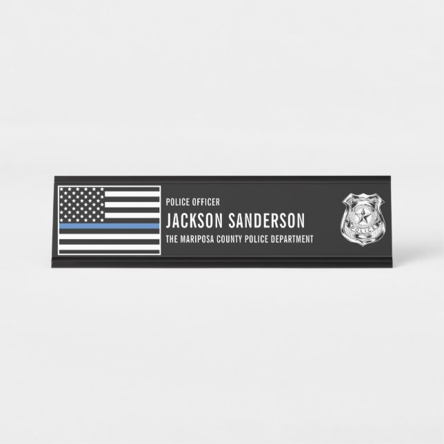 Placa De Nombre Custom Police Officer Department Thin Blue Line (Anverso)