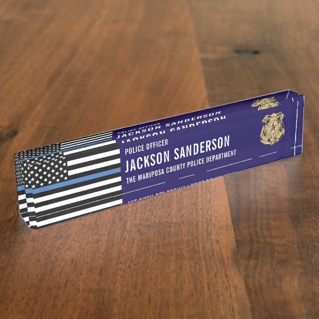 Placa De Nombre Custom Police Officer Department Thin Blue Line (Lateral)